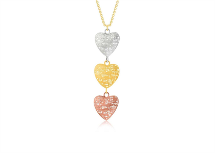 Three Tone Plated Triple Heart Pendant